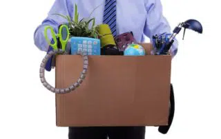 man carrying box full of office stuff