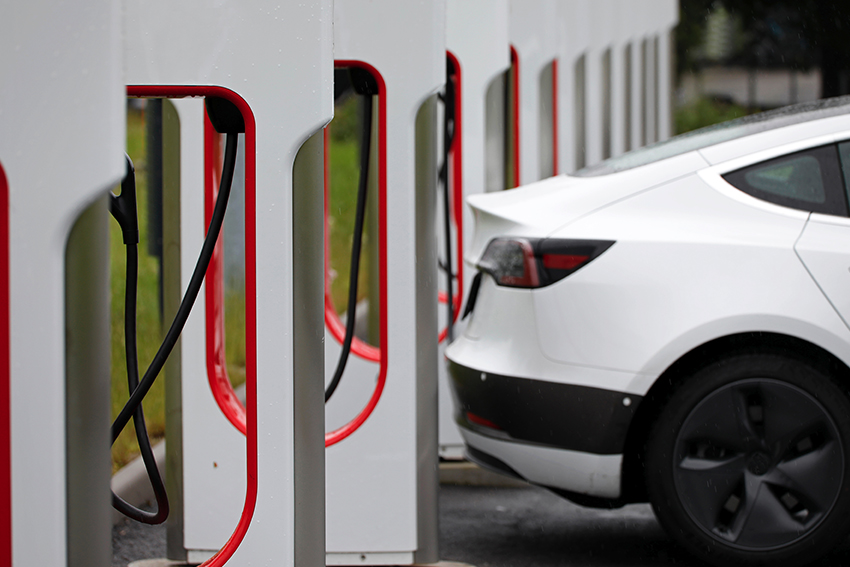 A Tesla charging its batteries prone to cause accidents